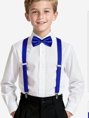 Blue Kids Bow Tie and Suspenders Set - Classic Formal Accessory